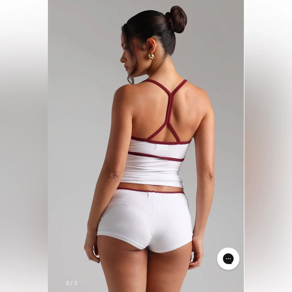 Gaui Two Tone Split Back Cami and Short Set in White/ Black Cherry 🍒 - Picture 3 of 3